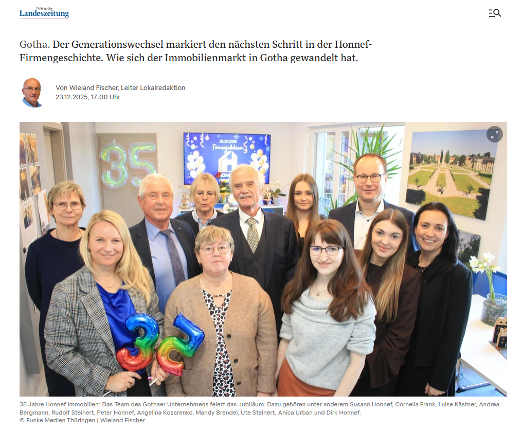 2025-12-23_35.Jubiläum Presseartikel HONNEF Immobilien, 35. Firmenjubiläum am 15.12.2025. Teambild